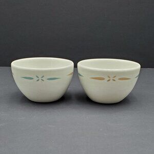 Walker China Custard Cups Tan Blue Flowers Ramekins Berry Sauce Dip Prep Bowls